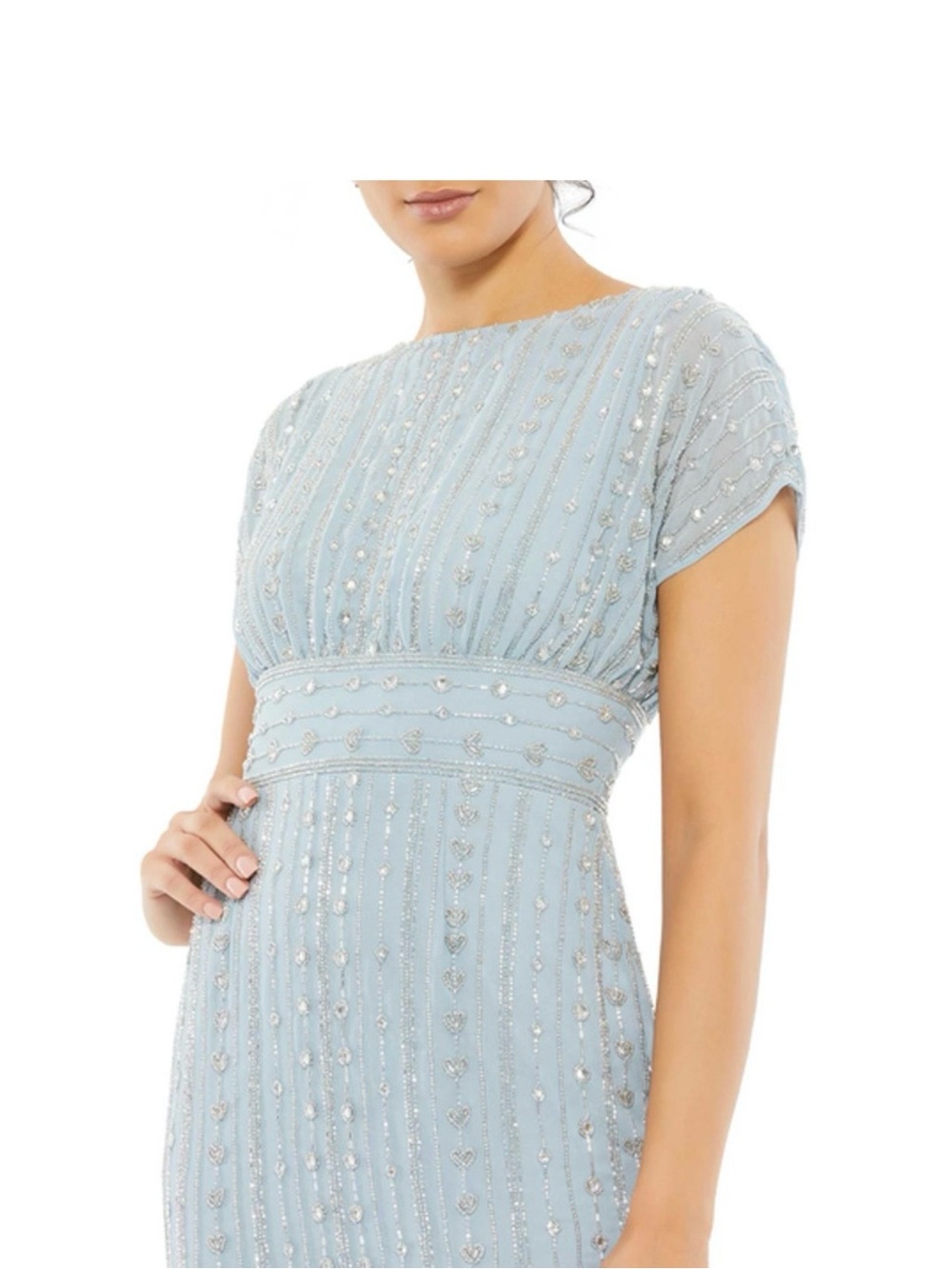MAC DUGGAL Dress Size 14 Evening Gown Sequin Midi Light Blue
